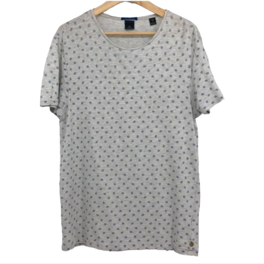 Scotch and Soda light grey palm leaf novelty all over print scoop neck T-shirt M
